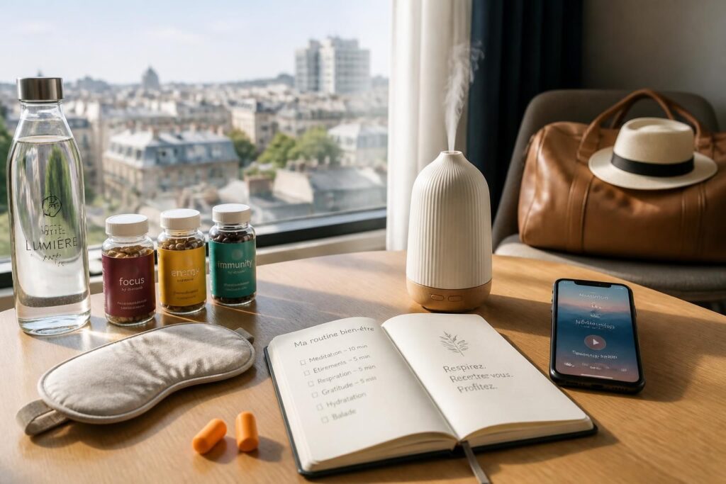 découvrez nos compléments et routines bien-être spécialement conçus pour les voyageurs afin de rester en forme et profiter pleinement de vos déplacements.