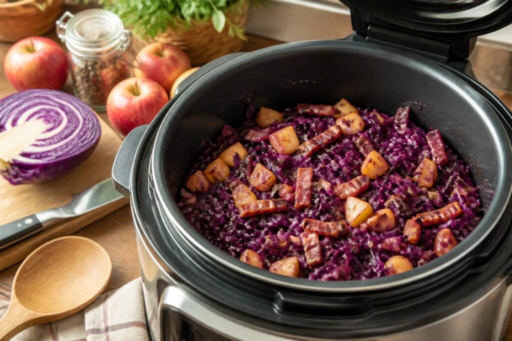 découvrez notre recette traditionnelle de chou rouge aux pommes, savoureuse et facile à préparer, avec lardons ou en version rapide au cookeo.